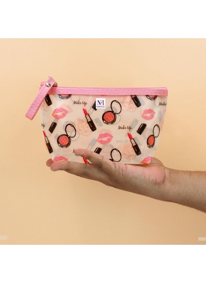 NFI essentials NFI essentials PU Printed Makeup Pouch for Women, Small Transparent Cosmetic Pouch, Stylish Pouches for Makeup Accessories & Travel Organiser (Pink)  - Image 4