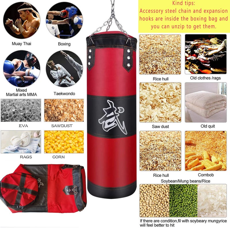 ZERUIDM Hanging Punching Bag Set Unfilled, Heavy Boxing Bag for Adults, Kickboxing Boxing Set with Hand Wraps, Punching Bag Hangers, for MMA Muay Thai Karate Taekwondo Training - Image 4