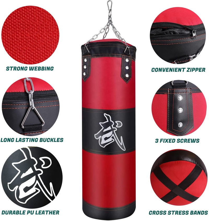 ZERUIDM Hanging Punching Bag Set Unfilled, Heavy Boxing Bag for Adults, Kickboxing Boxing Set with Hand Wraps, Punching Bag Hangers, for MMA Muay Thai Karate Taekwondo Training - Image 3