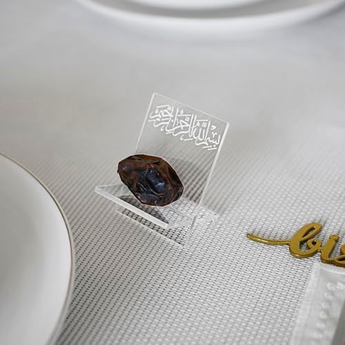 iwa concept Ramadan Date Holder Bismillah Islamic Calligraphy Iftar Party Ramadan Table Decoration Eid Mubarak Gift 6 Pcs Modern Design Transparent - Image 3