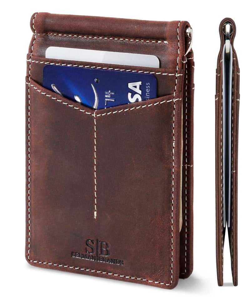SERMAN BRANDS RFID Blocking Wallet Slim Bifold - Genuine Leather Minimalist Front Pocket Wallets for Men with Money Clip Gift (Texas Brown) - Image 1