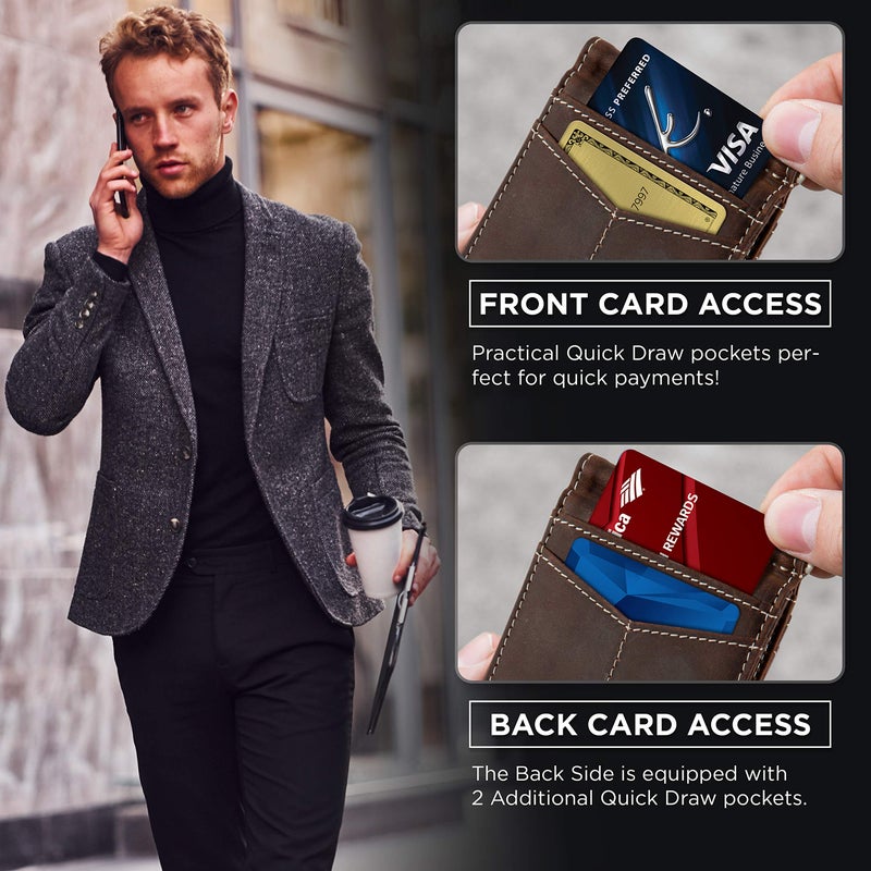 SERMAN BRANDS RFID Blocking Wallet Slim Bifold - Genuine Leather Minimalist Front Pocket Wallets for Men with Money Clip Gift (Texas Brown) - Image 5