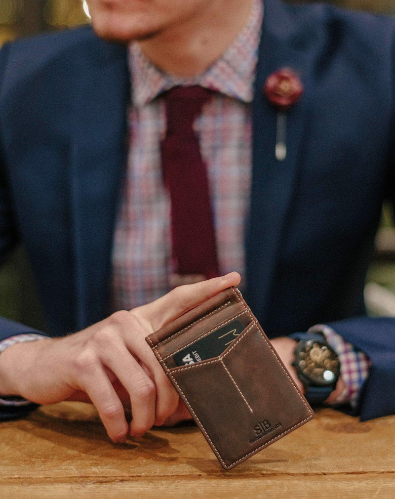 SERMAN BRANDS RFID Blocking Wallet Slim Bifold - Genuine Leather Minimalist Front Pocket Wallets for Men with Money Clip Gift (Texas Brown) - Image 2