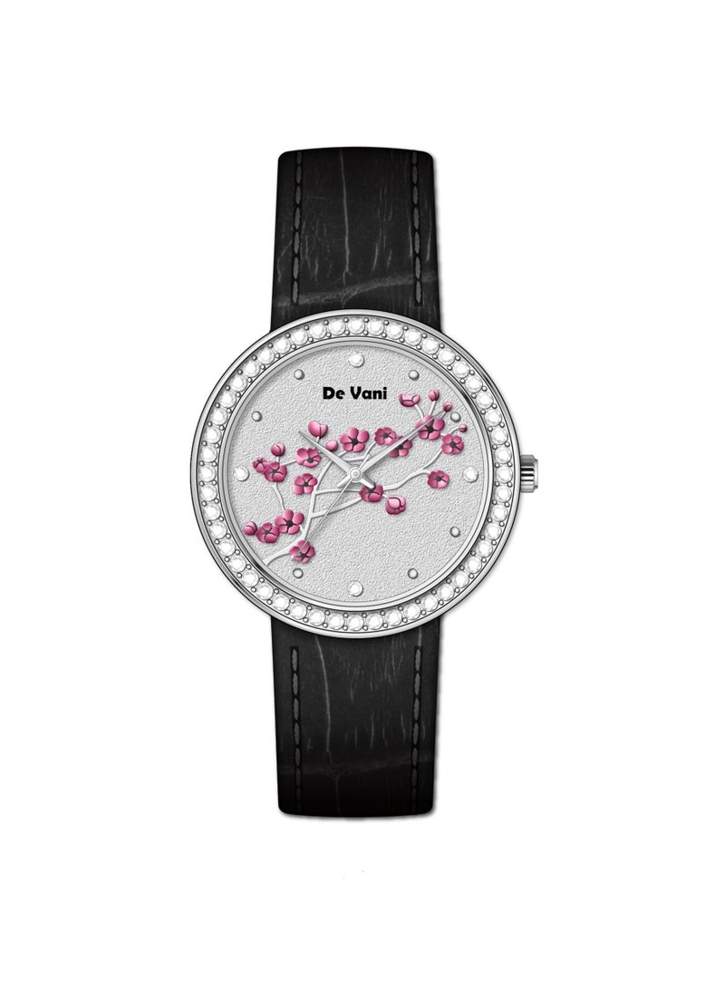 De Vani Women Wrist Watch By De Vani Black Leather Band  - Image 1