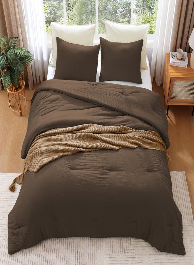 WRENSONGE Full Size Comforter Sets, 7 Pieces Chocolate Brown Bed in a Bag with Fitted Sheet, Flat Sheet, 2 Pillow Shams, 2 Pillowcases, Warm Bedding Sets for All Season - Image 5