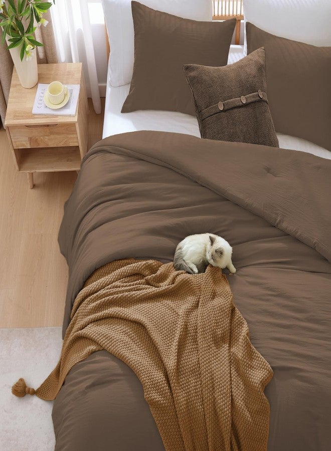 WRENSONGE Full Size Comforter Sets, 7 Pieces Chocolate Brown Bed in a Bag with Fitted Sheet, Flat Sheet, 2 Pillow Shams, 2 Pillowcases, Warm Bedding Sets for All Season - Image 3