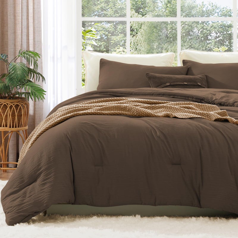 WRENSONGE Full Size Comforter Sets, 7 Pieces Chocolate Brown Bed in a Bag with Fitted Sheet, Flat Sheet, 2 Pillow Shams, 2 Pillowcases, Warm Bedding Sets for All Season - Image 1
