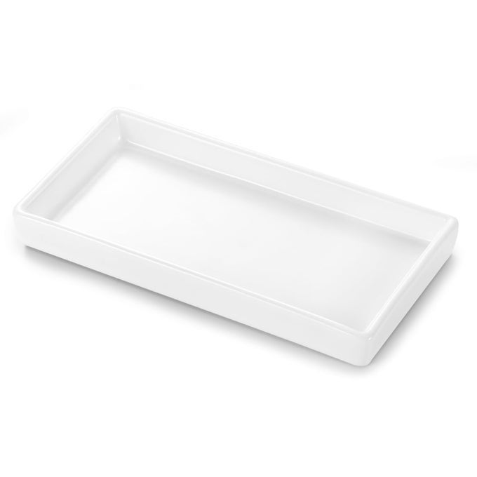 BATHROOM VANITY TRAY MINI SOAP DISPENSER SMALL CERAMIC PERFUME AND JEWELRY DISH TRINKET HOLDER RECTANGLE CANDLE TRAY BATH ORGANIZER KITCHEN SINK NARROW DISH WHITE
