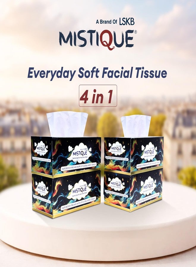 MISTIQUE 2 Ply Facial Tissue Paper Box | 800 Pulls | 200 Pulls x 4 Boxes | Natural Virgin Pulp | Ultra Soft, Skin Friendly & Highly Absorbent | Multipurpose Car, Home & Office Use - Image 2