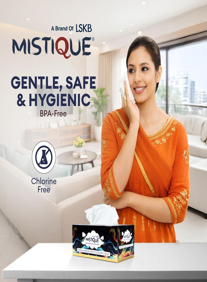 MISTIQUE 2 Ply Facial Tissue Paper Box | 800 Pulls | 200 Pulls x 4 Boxes | Natural Virgin Pulp | Ultra Soft, Skin Friendly & Highly Absorbent | Multipurpose Car, Home & Office Use - Image 3