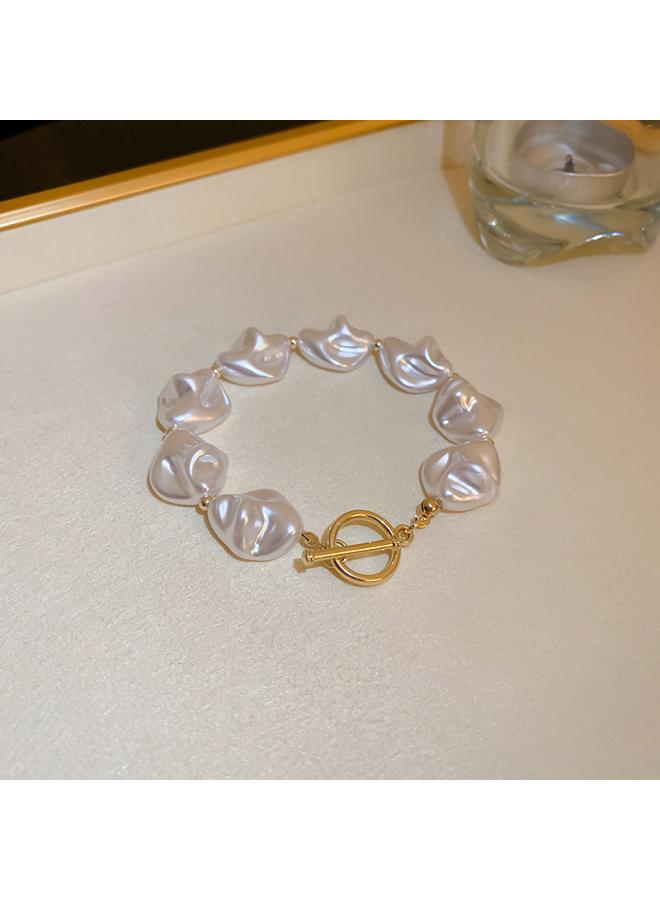 NIBEMINENT French Baroque Irregular Pearl Round Brand Bracelet Light Luxury High-end All-match Fashion Girlfriend For Women 