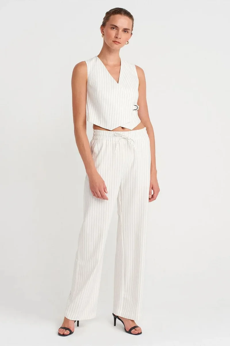 DILVIN Women's Wide-Leg Striped Trousers