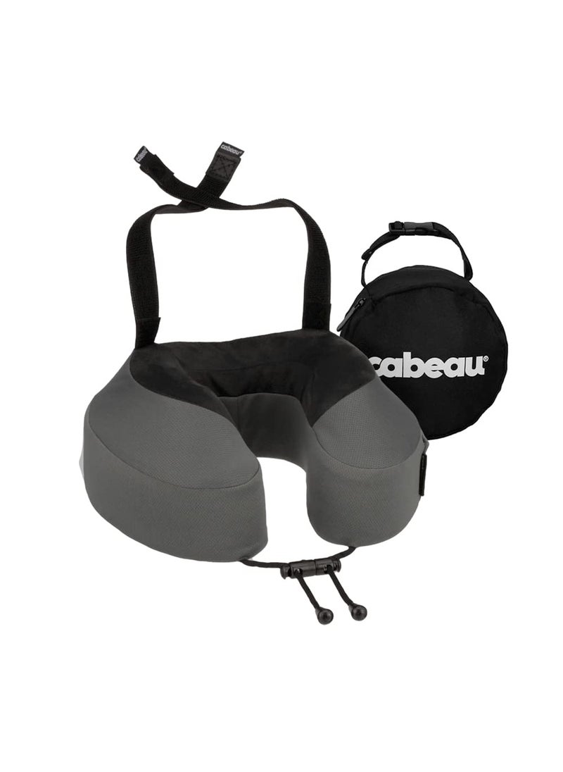 Cabeau Airplane Travel Pillow for Long Flights  Evolution S3  Supportive Memory Foam with Seat Straps to Secure Your Head and Neck and Provides 360 Support Steel Grey