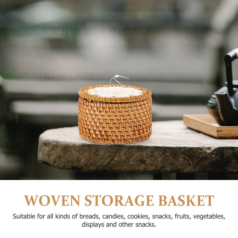 Woven Round Shape Basket Fruit Vegetables Serving Basket Rattan Tea Leaf Basket - Image 3