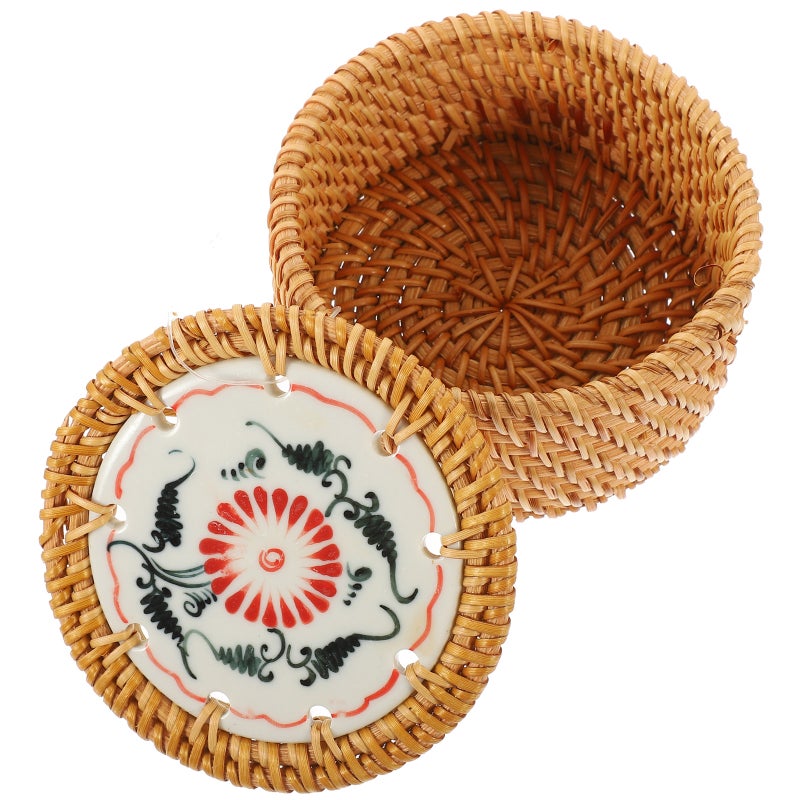 Woven Round Shape Basket Fruit Vegetables Serving Basket Rattan Tea Leaf Basket - Image 4
