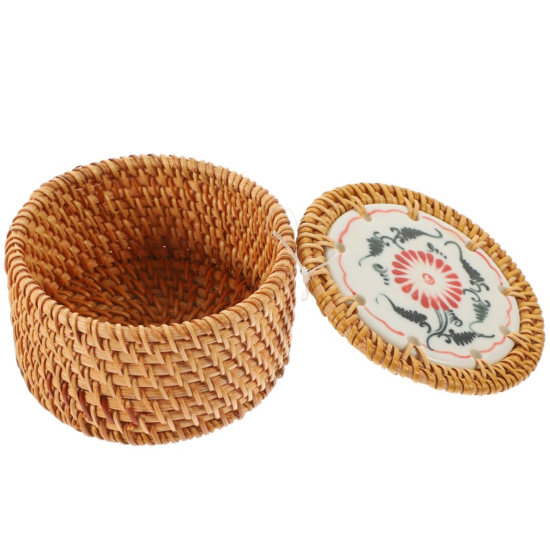 Woven Round Shape Basket Fruit Vegetables Serving Basket Rattan Tea Leaf Basket - Image 1