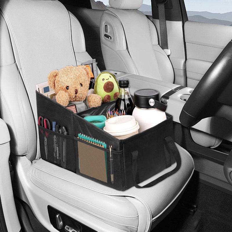 Grekos Car Organizer, Car Backseat Organizer for kids, Car Organizer with Divide, Handles and Multiple Mesh Pockets, Passenger Seat Organizer, Travel Accessories Collapsible Small Car Seat Storage Caddy - Image 4