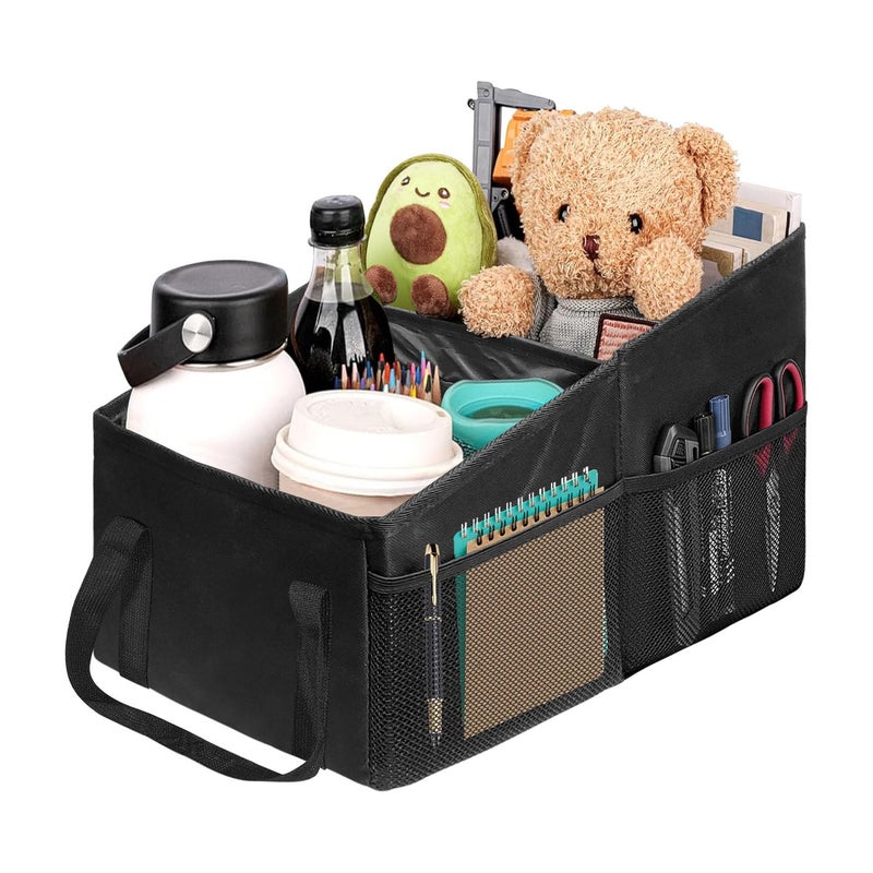 Grekos Car Organizer, Car Backseat Organizer for kids, Car Organizer with Divide, Handles and Multiple Mesh Pockets, Passenger Seat Organizer, Travel Accessories Collapsible Small Car Seat Storage Caddy - Image 1