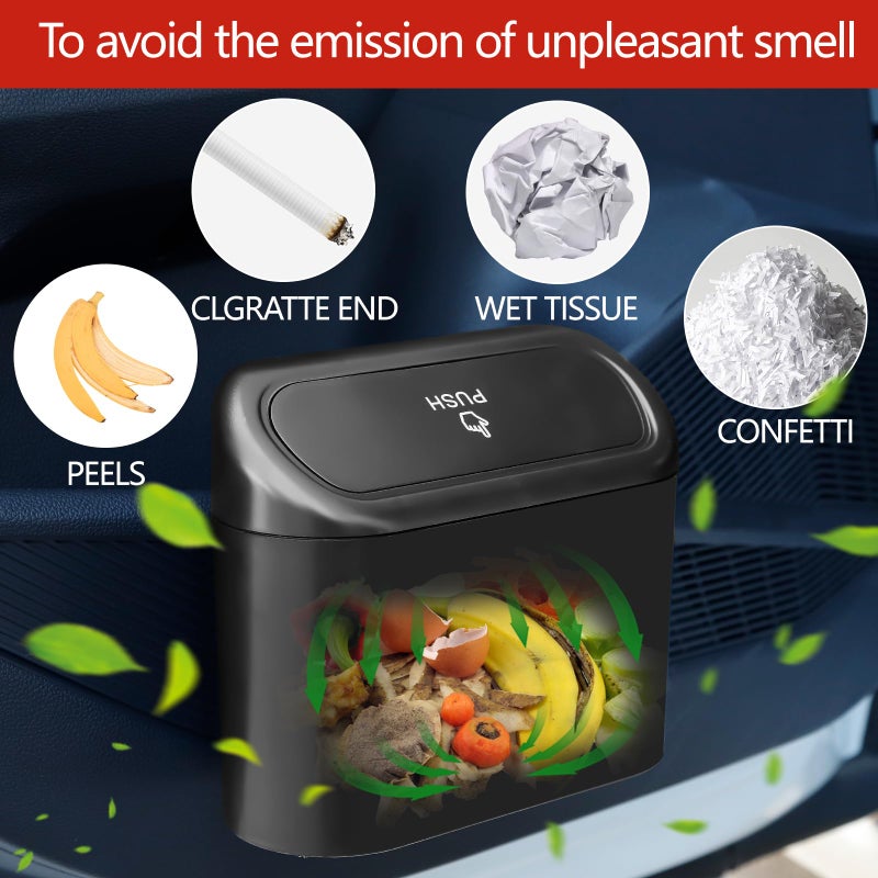 NBTEPEM Car Trash Can with Lid - 2 Pack, Mini Auto Garbage Can with 60 Trash Bags, Leakproof Automotive Garbage Container Bin, Multipurpose Organizers and Storage for Car, Home, Office (Black) - Image 3
