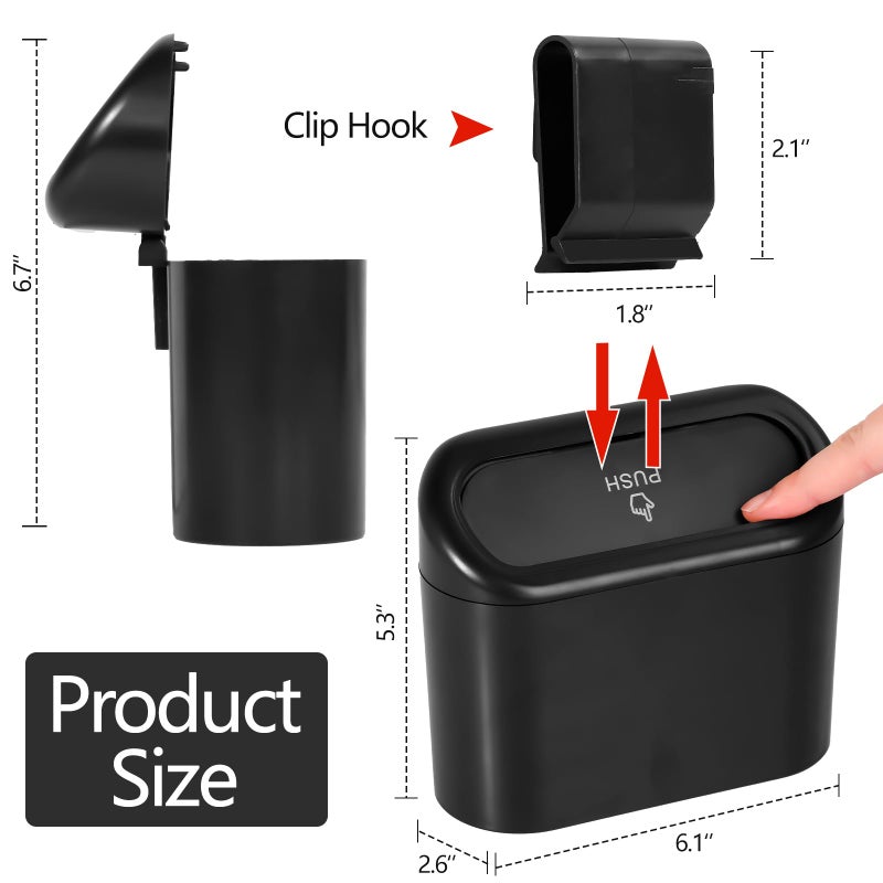 NBTEPEM Car Trash Can with Lid - 2 Pack, Mini Auto Garbage Can with 60 Trash Bags, Leakproof Automotive Garbage Container Bin, Multipurpose Organizers and Storage for Car, Home, Office (Black) - Image 2