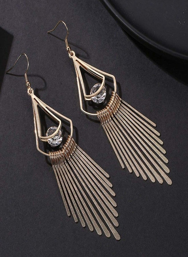 Aaishwarya Golden Fringed Long Tassel Earrings For Girls - Image 3