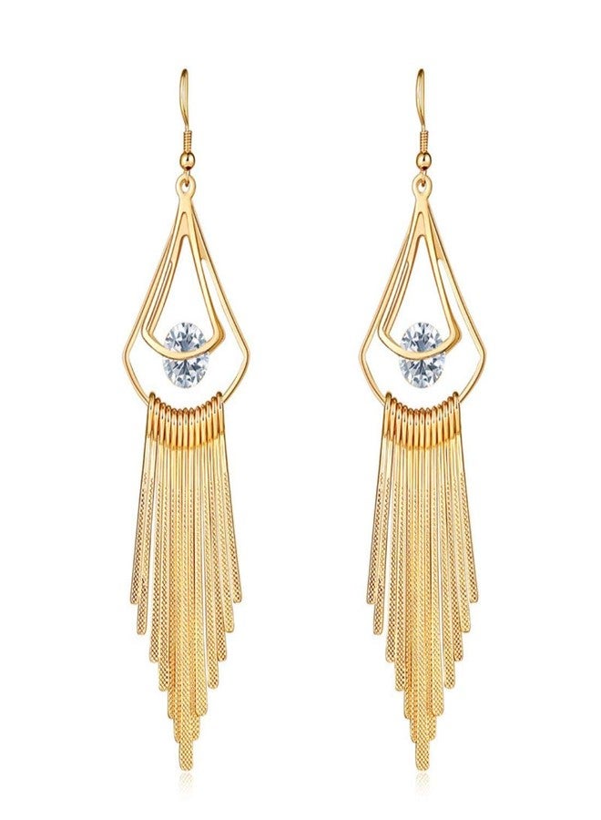 Aaishwarya Golden Fringed Long Tassel Earrings For Girls - Image 1