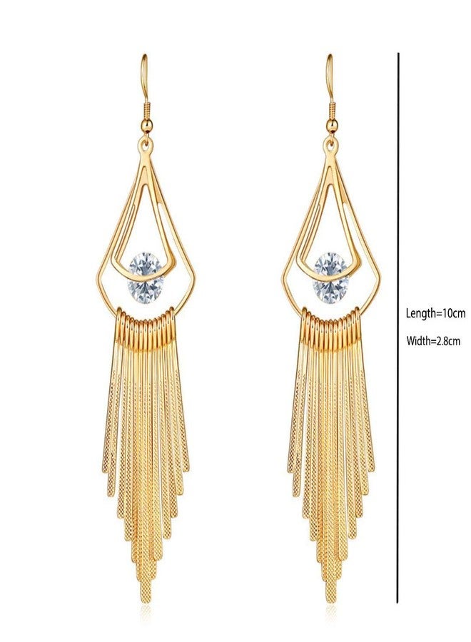 Aaishwarya Golden Fringed Long Tassel Earrings For Girls - Image 2