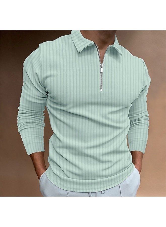 Men's Long Sleeve Zipper Polo Shirt Striped Pattern Spring Autumn Fashionable Casual Top Quality Line - Image 1