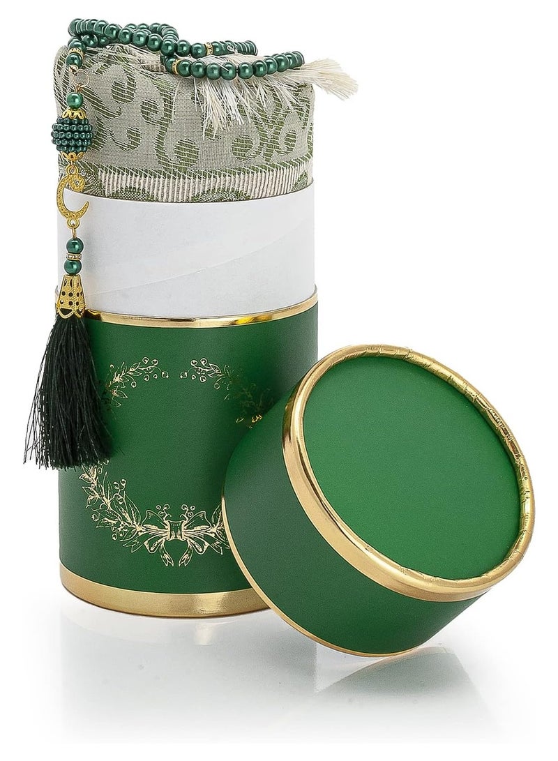 DubaiGallery Muslim Prayer Rug and Prayer Beads with Elegant Cylinder Gift Box Multiple colors - Image 2