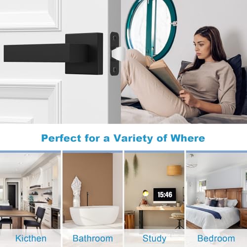 Estmoon 1 Pack Passage Door Handle Matte Black Door Lever, Interior Door Knob Square Heavy Duty Non-Locking Handlesets Hall Closet Handle, Reversible for Right & Left Sided Doors - Image 5