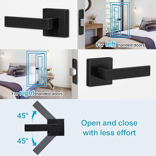 Estmoon 1 Pack Passage Door Handle Matte Black Door Lever, Interior Door Knob Square Heavy Duty Non-Locking Handlesets Hall Closet Handle, Reversible for Right & Left Sided Doors - Image 4