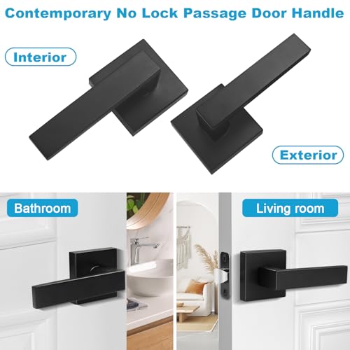 Estmoon 1 Pack Passage Door Handle Matte Black Door Lever, Interior Door Knob Square Heavy Duty Non-Locking Handlesets Hall Closet Handle, Reversible for Right & Left Sided Doors - Image 2