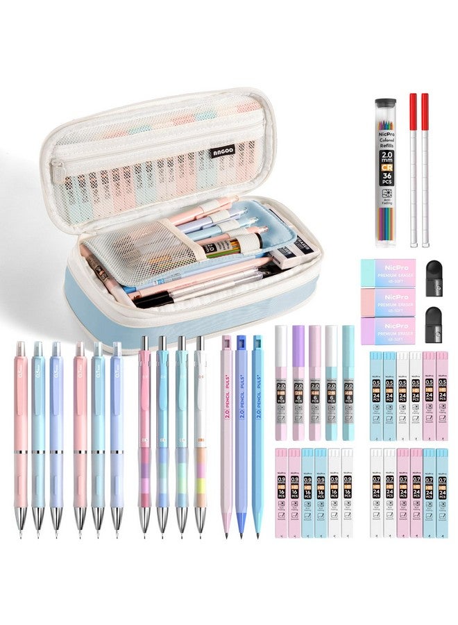 Nicpro 45Pcs Aesthetic School Supplies With Big Capacity Pen Case, Pastel Mechanical Pencils 0.5, 0.7, 0.9, 2Mm With 24 Tube Lead Refills(4B 2B Hb 2H 4H Colors) Erasers For Student Writing Drawing - Image 1