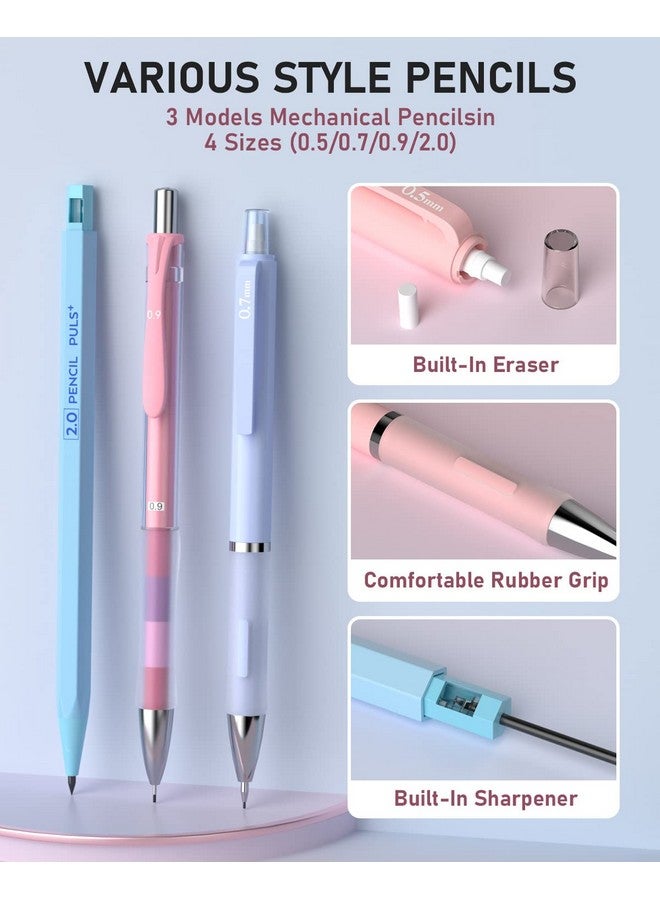 Nicpro 45Pcs Aesthetic School Supplies With Big Capacity Pen Case, Pastel Mechanical Pencils 0.5, 0.7, 0.9, 2Mm With 24 Tube Lead Refills(4B 2B Hb 2H 4H Colors) Erasers For Student Writing Drawing - Image 4