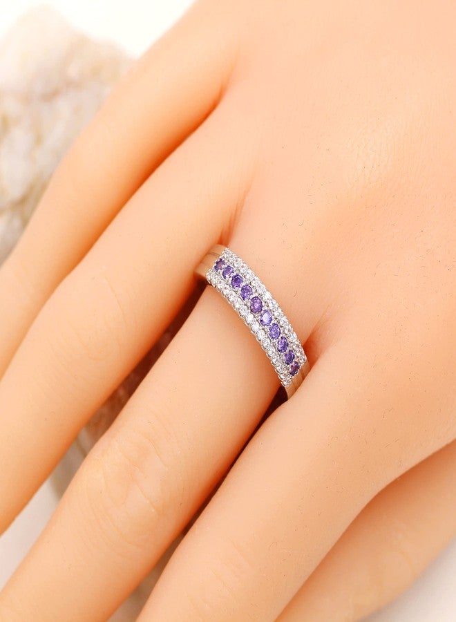يولوفيدو خواتم زفاف وخطوبة نسائية من Uloveido مطلية بالبلاتين ومرصعة بكريستال زركونيا مكعب بنفسجي، خواتم أنيقة للنساء، مقاس 7، Y014 - Image 3
