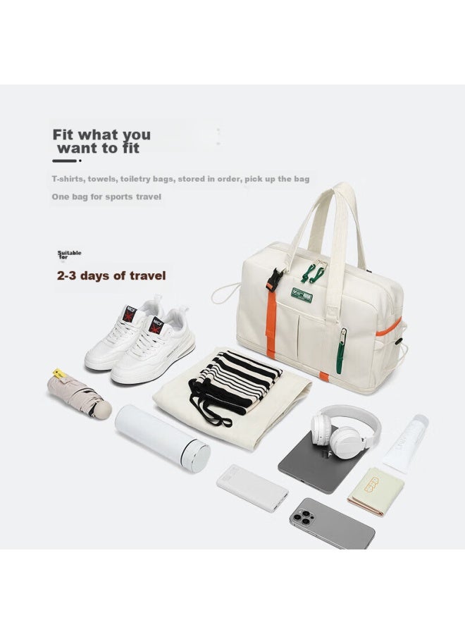 V.nine Travel Bag For Men And Women, Handheld Sports Fitness Bag, Large Capacity Fashionable Color-block Crossbody Bag, Short Trip Business Travel Storage Bag, Independent Shoe Compartment, Expandable Luggage Bag, Beige - Image 3