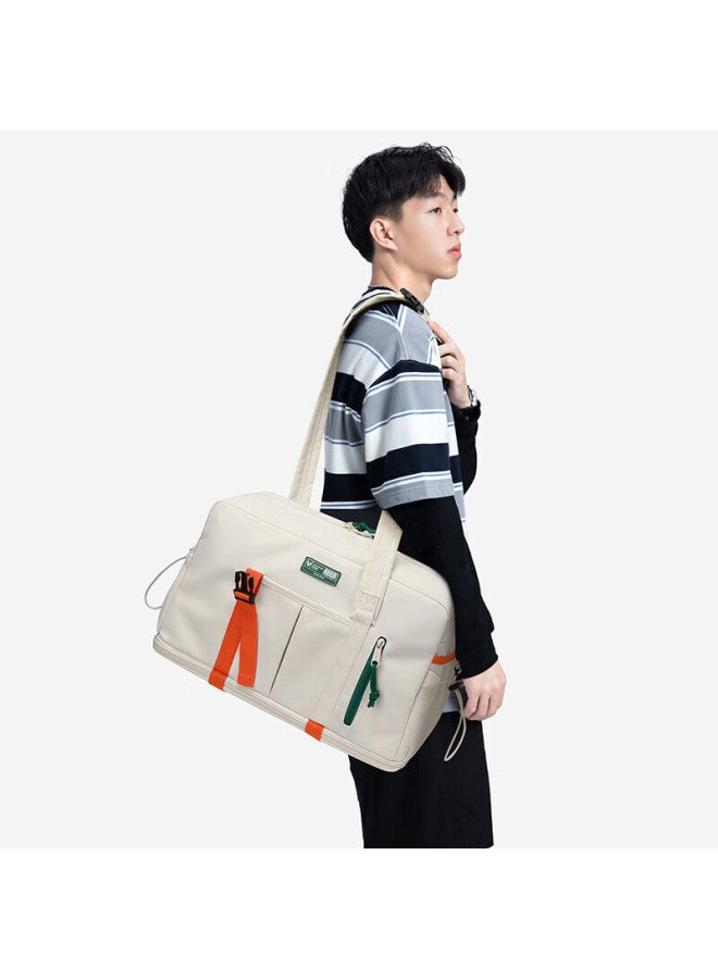 V.nine Travel Bag For Men And Women, Handheld Sports Fitness Bag, Large Capacity Fashionable Color-block Crossbody Bag, Short Trip Business Travel Storage Bag, Independent Shoe Compartment, Expandable Luggage Bag, Beige - Image 1