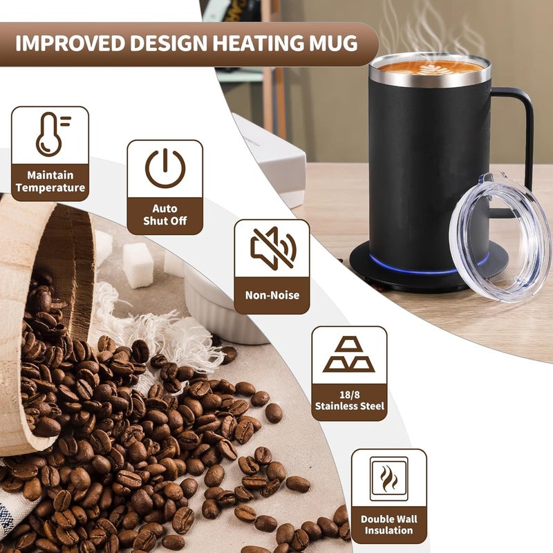DEQIANG Self Heating Coffee Mug, Heated Coffee Mug with Smart Mug Warmer & Ergonomic Handle, Auto Heat to 131°F, USB-Powered Desk Warmer for Office Home Use, Ideal Coffee Lovers Gift (17oz Black) - Image 3
