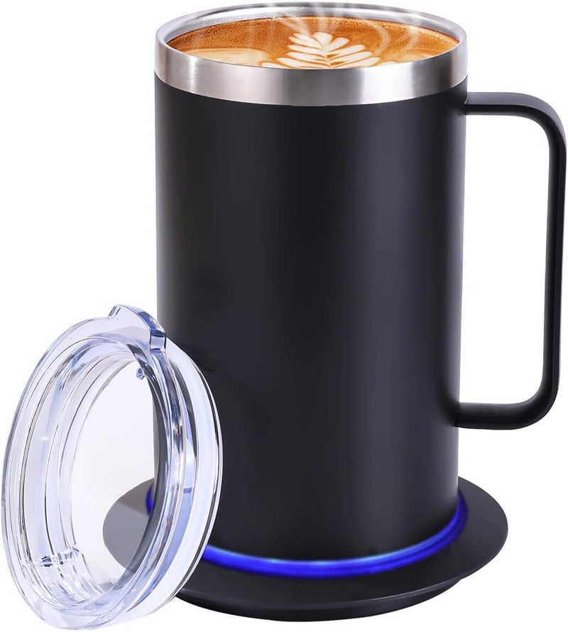 DEQIANG Self Heating Coffee Mug, Heated Coffee Mug with Smart Mug Warmer & Ergonomic Handle, Auto Heat to 131°F, USB-Powered Desk Warmer for Office Home Use, Ideal Coffee Lovers Gift (17oz Black) - Image 1