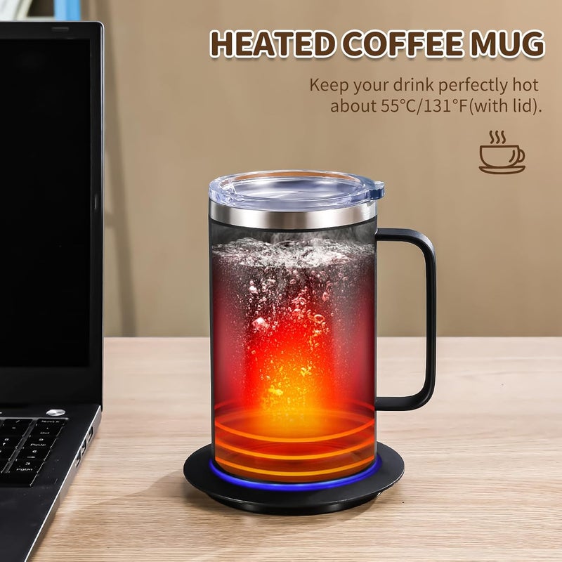 DEQIANG Self Heating Coffee Mug, Heated Coffee Mug with Smart Mug Warmer & Ergonomic Handle, Auto Heat to 131°F, USB-Powered Desk Warmer for Office Home Use, Ideal Coffee Lovers Gift (17oz Black) - Image 2