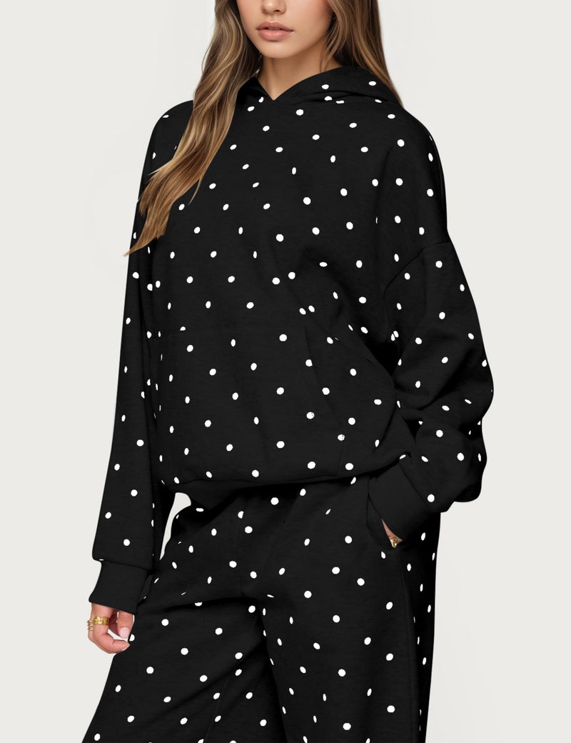 HOCANDY Polka Dot Set for Womens Sweatsuits 2 Piece Set Oversized Hooded Sweatshirts and Wide Leg Sweatpants with Pockets - Image 4