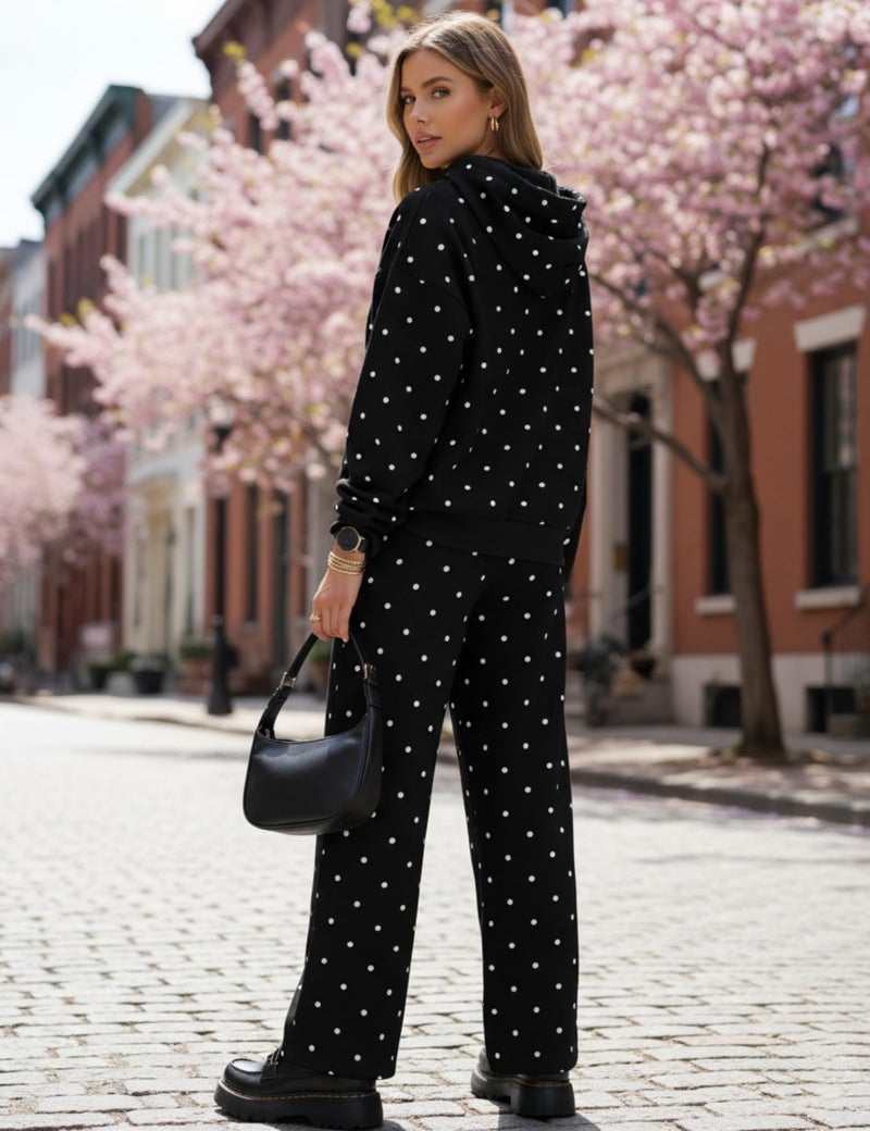 HOCANDY Polka Dot Set for Womens Sweatsuits 2 Piece Set Oversized Hooded Sweatshirts and Wide Leg Sweatpants with Pockets - Image 3