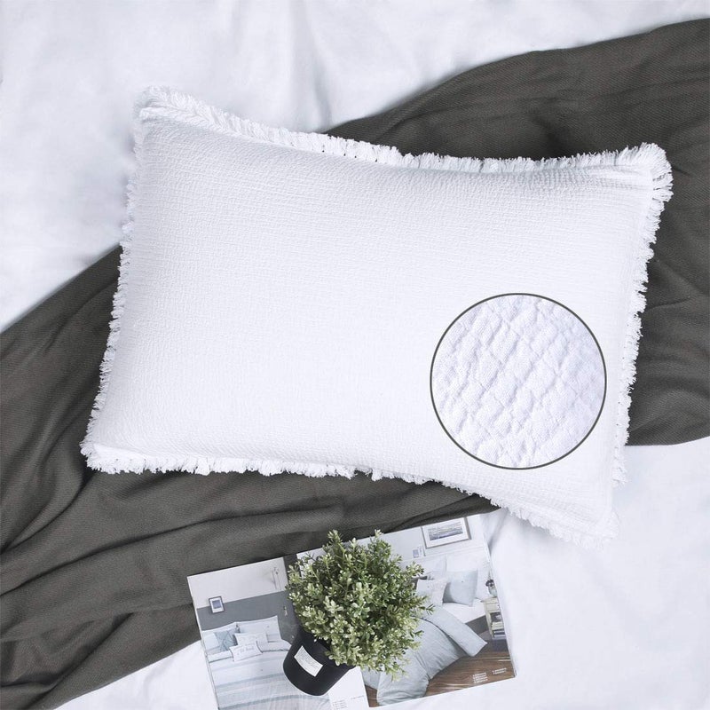 YINFUNG YINFUNG Quilted Pillow Sham White Standard Set of 2 Muslin Cotton Tassel Fringe Pillowcases Matelasse Boho Decorative Textured Gauze Moroccan Thin Soft 2026 Bright White 