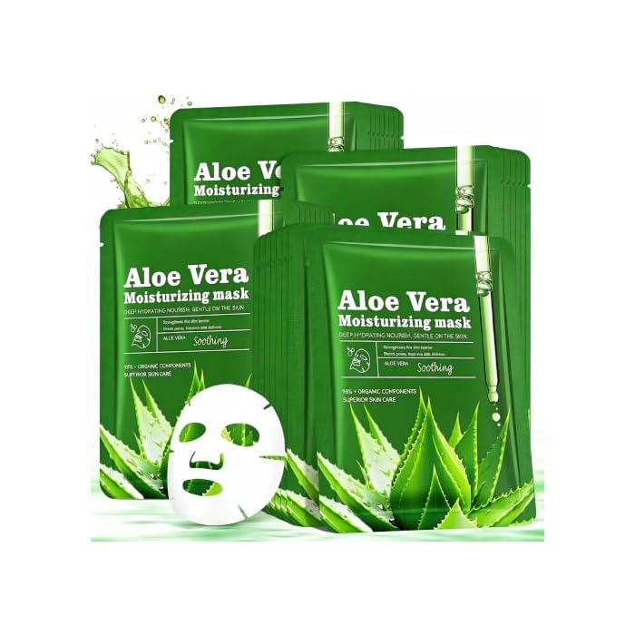 Aloe Vera Face Masks, 30 Pack Hydrating Face Masks Skincare, Moisturizing Facial Sheet Mask for All Skin Types, Bulk Aloe Face Masks for Daily Skincare, After Sun Care and Sunburn Relief