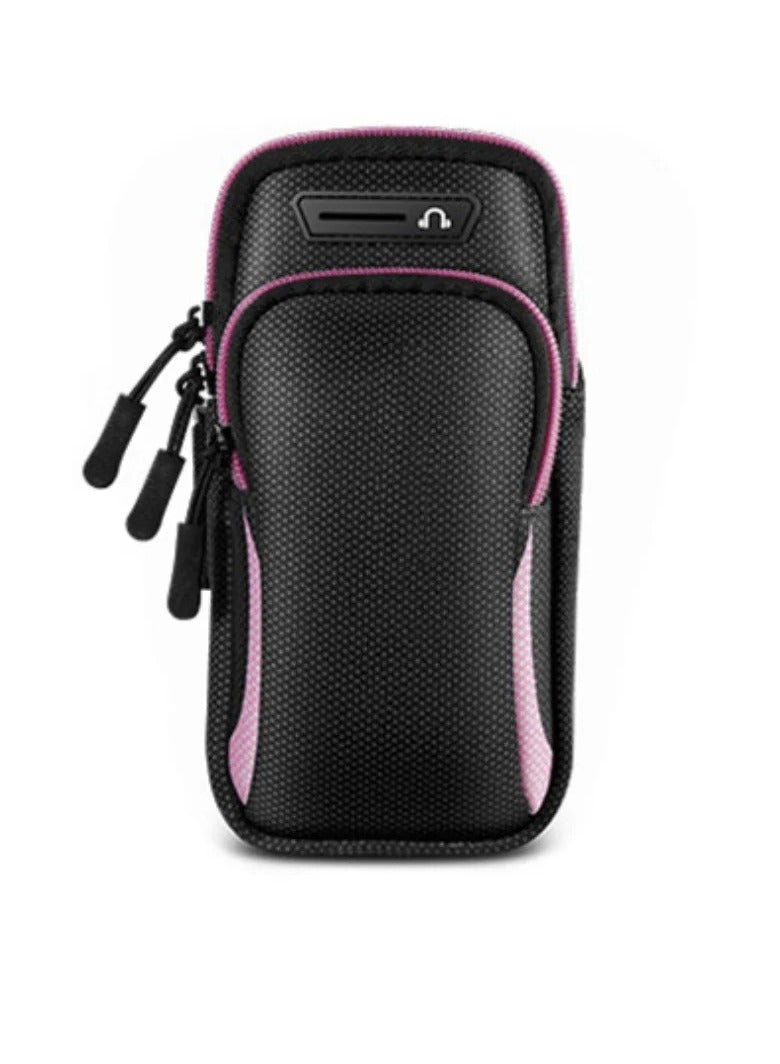 AROAQ Arm Bag, Breathable Arm Jogging Bag With Earphones Support, Outdoor Cycling Waterproof Sport Armband, Double Zip Sports Phone Bag For Running, Cycling, Hiking, Fishing, Yoga, (Black And Pink) - Image 1
