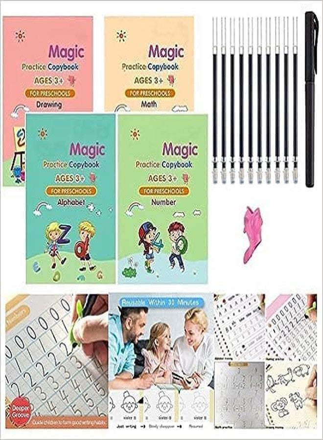 SCHNAPPI Magic Practice Copybook Set (4 Books + 1 Pen + 10 Refills) | Number Tracing & Calligraphy Writing Book for Kids | Reusable Magic Copybook for Handwriting Practice - Image 4