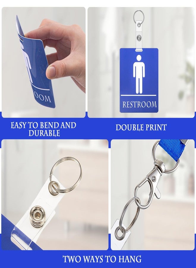 Fuyoooo 6 Set Bathroom Pass Restroom Pass with Key Holder Keychain with Lanyard PVC Blue and Pink Restroom Passes for Classrooms Women Men Students School Supplies - Image 3