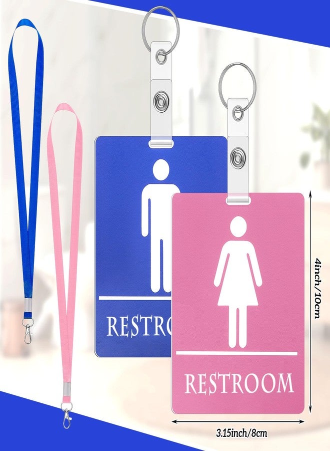 Fuyoooo 6 Set Bathroom Pass Restroom Pass with Key Holder Keychain with Lanyard PVC Blue and Pink Restroom Passes for Classrooms Women Men Students School Supplies - Image 2