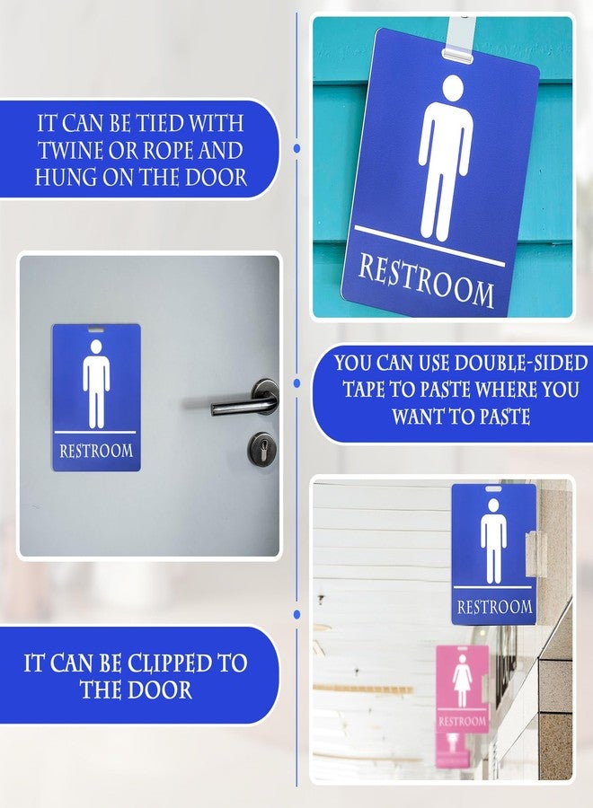 Fuyoooo 6 Set Bathroom Pass Restroom Pass with Key Holder Keychain with Lanyard PVC Blue and Pink Restroom Passes for Classrooms Women Men Students School Supplies - Image 4