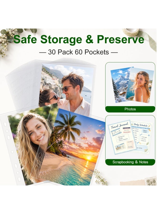 أكمام بطاقات صور من 30 عبوة بحجم 60 جيب، 5 × 7 إنش (13 × 18 سم) لملف A5 بستة حلقات، أكمام صور فائقة الشفافية، صفحات صور مزدوجة الوجه، واقي ورقة صور تحميل علوي للصور، بطاقات بريدية، بذور - Image 3